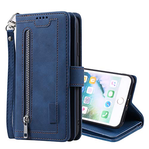 ケース Iphone 7 Plus / Iphone 8 Plus,手帳型 おしゃれ キラキラ 高級 豪華 復古 9枚のカードスロット ジッパーウォレット ファスナー ブレスレット PUレザー エンボス加工 携帯ケース、人気 かわいい ポーチ型 ユニーク 女の子 化粧鏡 ラインストーン クリスタル 耐衝撃 衝撃吸収 全面保護 qi ワイヤレス 財布型カバー、面白い 二層構造 スタンド フリップ カード収納 磁気防止カード 取り外し ポケット ハイブリッド メイクアップミラー ケース、耐汚れ 滑り