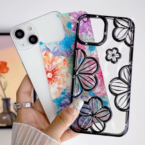 Image of mobistyle Compatible with iPhone 15 Plus Phone Case | Colorful Flower 3D Clear Cover Soft TPU Camera Protection Shockproof Back for Women Girls iPhone Case (Flower Black)