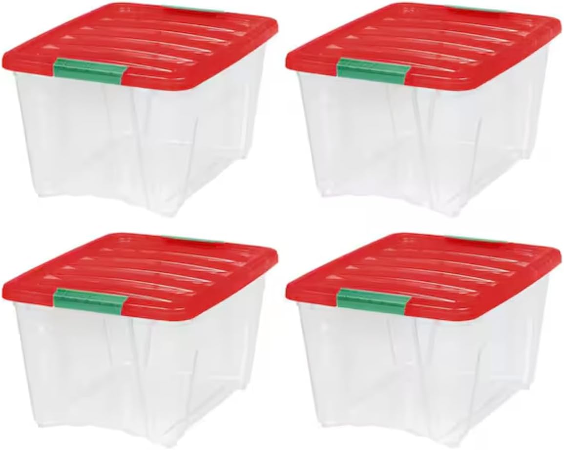 32 qt. Clear Storage Box with Red Lid (4-Pack) TS97471