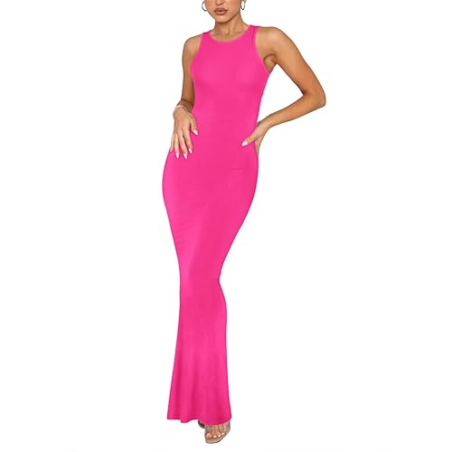 REORIA Women's Summer Sexy Lounge Tank Long Dress Elegant Sleeveless Halter Neck Bodycon Maxi Dresses