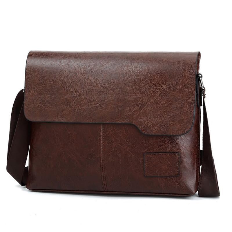 PORT&LOTUS Bolsas carteiro masculinas - bolsas transversais pequenas de couro PU, Marrom Y