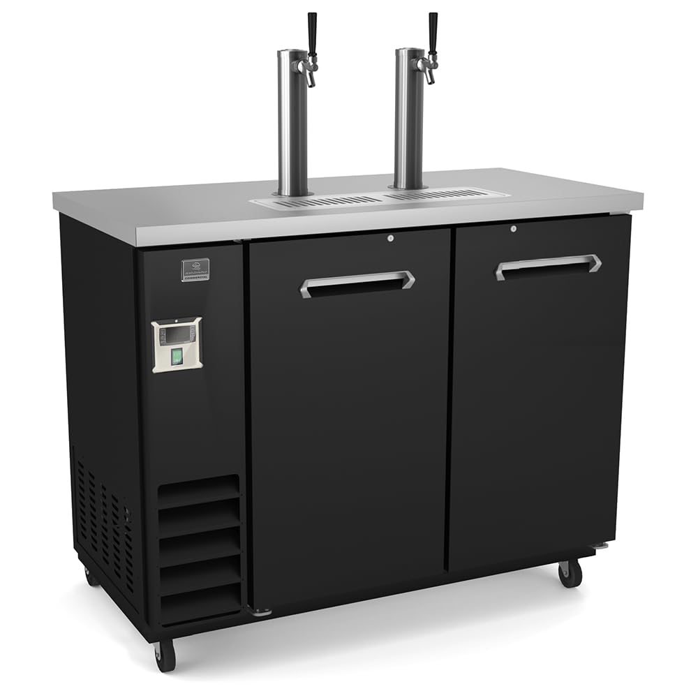 Kelvinator Kchbbd2d2t 49" Kegerator Beer Dispenser Draft Direct Draw For Restaurant Bar | (2) 1/2 Barrel Keg, 12.5 Cu Ft Capacity | (2) Single Faucet Tower, Black, Stainless Steel Top, 115v (33-41°F) on Fridge.com - View 1