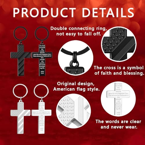 Image of DuoDiner Cross Keychain for Men American Flag Bible Verse Christian Gifts
