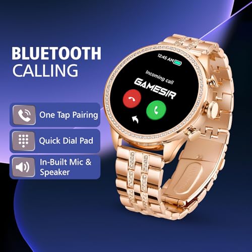 Image of GameSir Premium Luxurious Gen 9 Smartwatch, HD Display Gold Metal Strap & Activity Tracker, Bluetooth Calling, Customizable Watch Faces, Water Resistant Smartwatch for Women & Girls(Rose Gold)