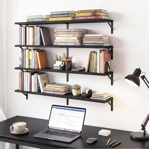 Image of YGEOMER Floating Shelves for Wall, 35in Black Wall Shelves for Living Room, Bathroom, Bedroom, Kitchen, Home Decor (Set of 4)