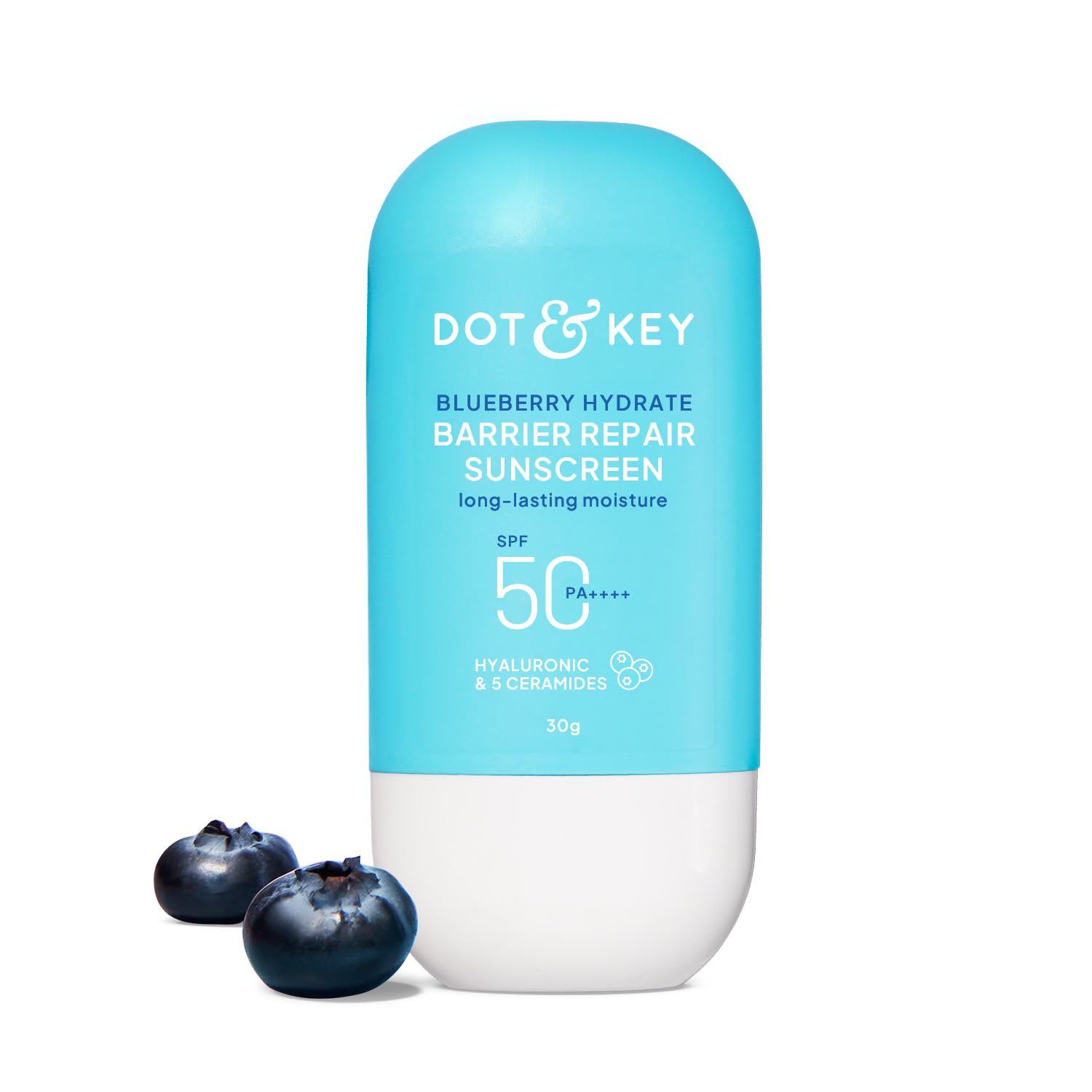 Dot & Key Blueberry Hydrate Barrier Repair Sunscreen SPF 50+, PA++++ | For Dry & Sensitive Skin | Non - Greasy Finish | No White Cast | UV & Blue Light Protection | Broad Spectrum| 30g