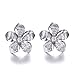 Hypoallergenic 925 Silver Hawaiian Plumeria Flower Stud Earrings CZ Halo White Gold plated for Girls