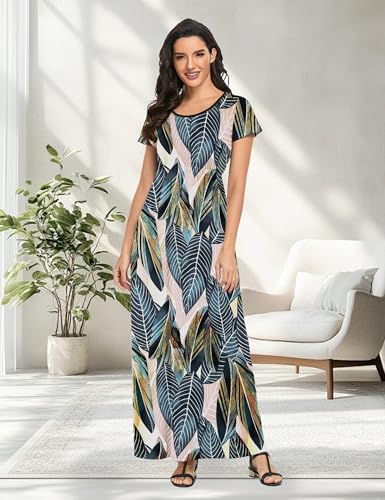 Image of Lacavocor Womens Short Sleeve Maxi Dresses Empire Waist Long Dress