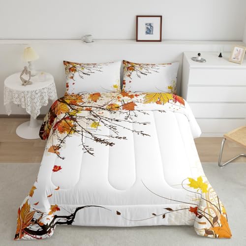 Erosebridal Fall Leaves Comforter Set King, Autumn Maple Branches Down...