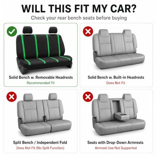 Image of FH Group Car Seat Covers Rear Set Cloth - Car Seat Covers with Removable Headrest,Universal Fit,Automotive SeatCovers,Washable Car SeatCover for SUV,Sedan,Van Green
