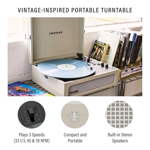 Crosley CR8017B-DU Voyager Vintage Portable Vinyl Record Player Turntable with Bluetooth in/Out and Built-in Speakers, Dune - Les Beatles, Paul McCartney, John Lennon, RIngo Starr, George Harrison Crosley CR8017B-DU Voyager Vintage Portable Vinyl Record Player Turntable with Bluetooth in/Out and Built-in Speakers, Dune – Image 3