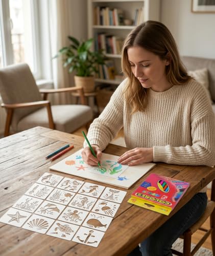 Image of 24Pcs Stencils for Craft and Art, Wooden Stencils for Kids, Stencils for Kids, Wooden Painting Templates for Kids, Drawing Board for Home and Travel, Ideal for DIY Projects and Creative Art (White)