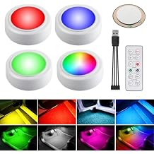 4PCS Car LED Lights Interior Wireless with Remote, 16 Colors 4 Brightness Car Interior Lights, USB Rechargeable Magnetic Installation Ambient Lighting, Night Lights for Auto Decor