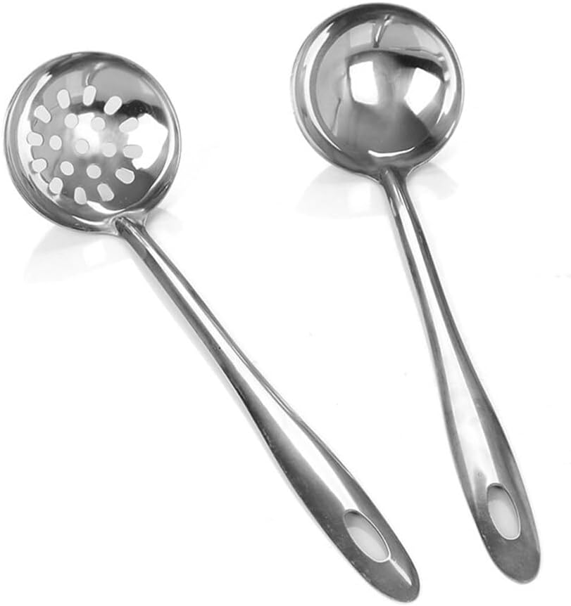 Hemoton 8 pcs long handle slotted spoon slotted colander spoon small soup ladle Handle Soup steel spoons Stainless Steel Colander stainless scoop hot pot mesh screen
