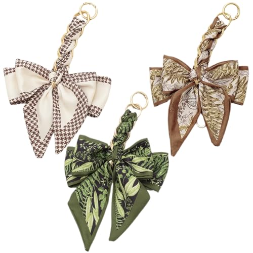 3 Pack Scarf Bag Extender Chain with Bow Ribbon Keychain Purse Chain Extender for Crossbody Bag Charms Women Handbag Decoration Accessories (Multicolour B 3PCS)