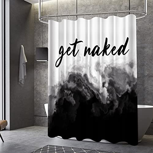 Ouyisha Black Ombre Shower Curtain Get Naked Shower Curtain White Grey Funny Cute Art Fonts Quotes Fabric Shower Curtain For Bathroom Decor Waterproof With Hooks Machine Washable, 72” X 72” #TOP2