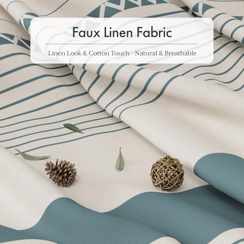 Image of AmazerBath Farmhouse Shower Curtains for Bathroom, Boho Shower Curtain Set with Tassels, Rustic Faux Linen Blue Striped Neutral Shower Curtain with Hooks, Light Tan Toned, 72x72 Inches