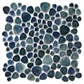 Blujellyfish Pebble Tiles for Shower Floor Gradient Deep Blue Teal & Grey Bathroom Mosaic Tile (Pack of 5 Sheets)