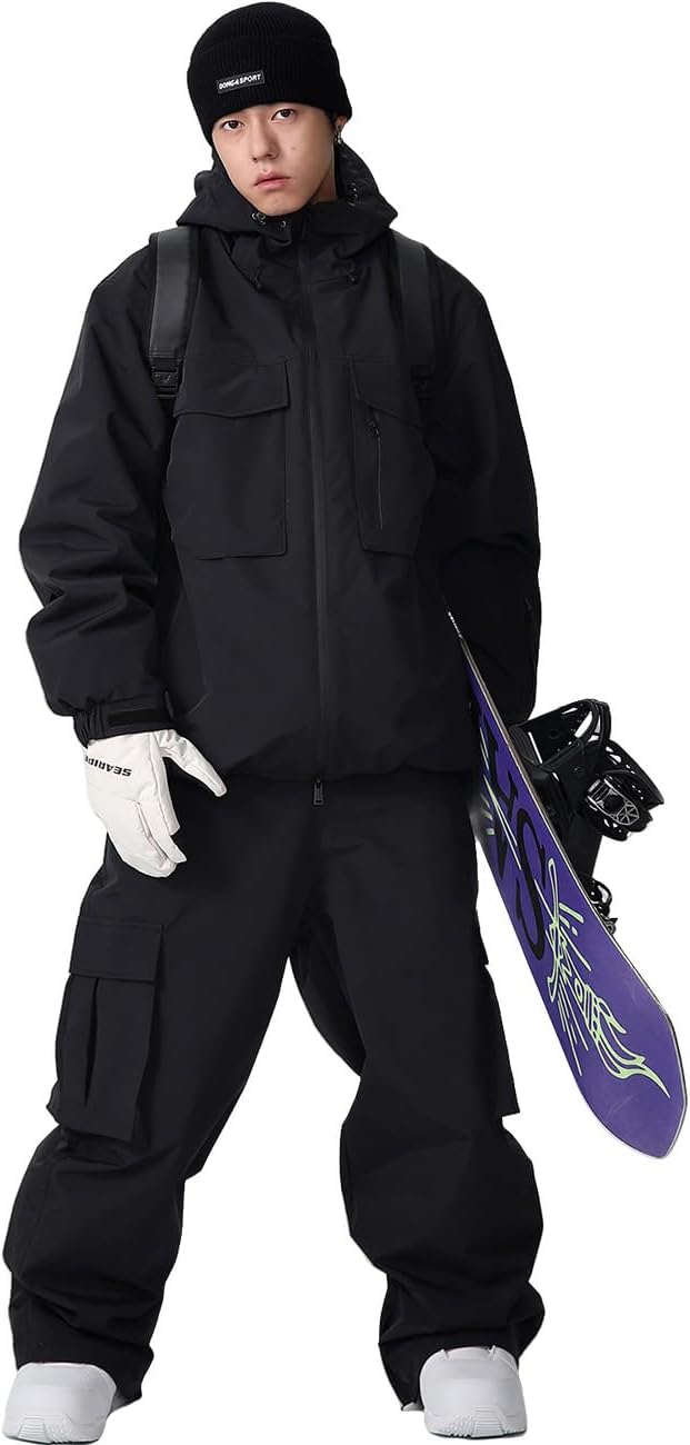 Mens Ski Suit Supper Baggy Snow Suit Waterproof Snowsuit Insulated Ski Jacket and Pant Set Loose fit Snowboarding Outfit