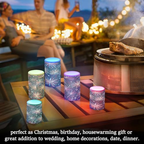 Image of ALAZA Fireworks Blue Red 4th July Flickering Flameless Candles Battery Operated with Remote Timer,Tea Light Candles LED Pillar Votive Patriotic Candles Set of 2 for Outdoor Indoor Decorations