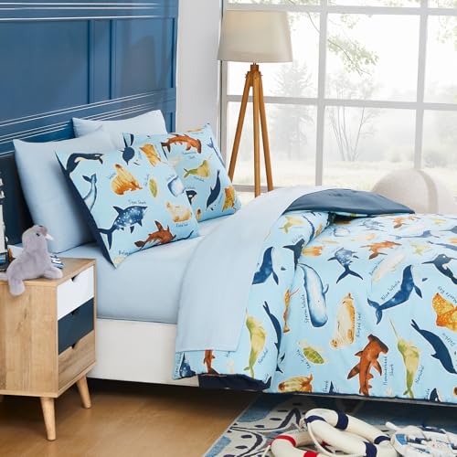 Full Size Comforter Set for Boys-7 Pieces Ocean Animals Glow in The Dark Full Bedding Sets for Kids, Ultra Soft Bed in A Bag with Sheets