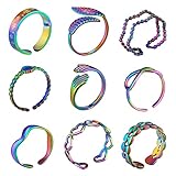 Ornaland 9 Pcs 9 Styles Rainbow Color Cuff Rings Set for Women Hand Hollow Heart Moon Knuckle Open Rings Adjustable Stackable Finger Rings Jewelry Gifts