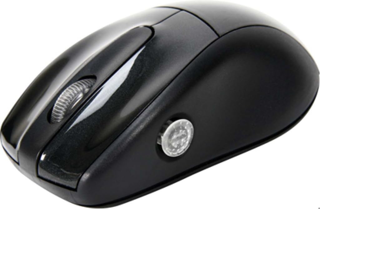 MSI StarMouse SW-103 Wireless Laser Mouse, black, showing the scroll wheel and a side button.