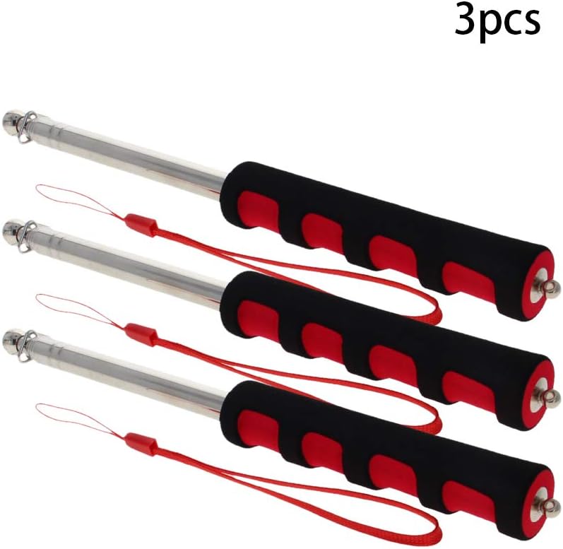 Bettomshin 3Pcs 4 Feet Red Black Telescopic Teachers Pointer, Stainless Steel Guide Flag Pole, for Office Presentation, Retractable Stick, Teaching Pointer Tour Guides