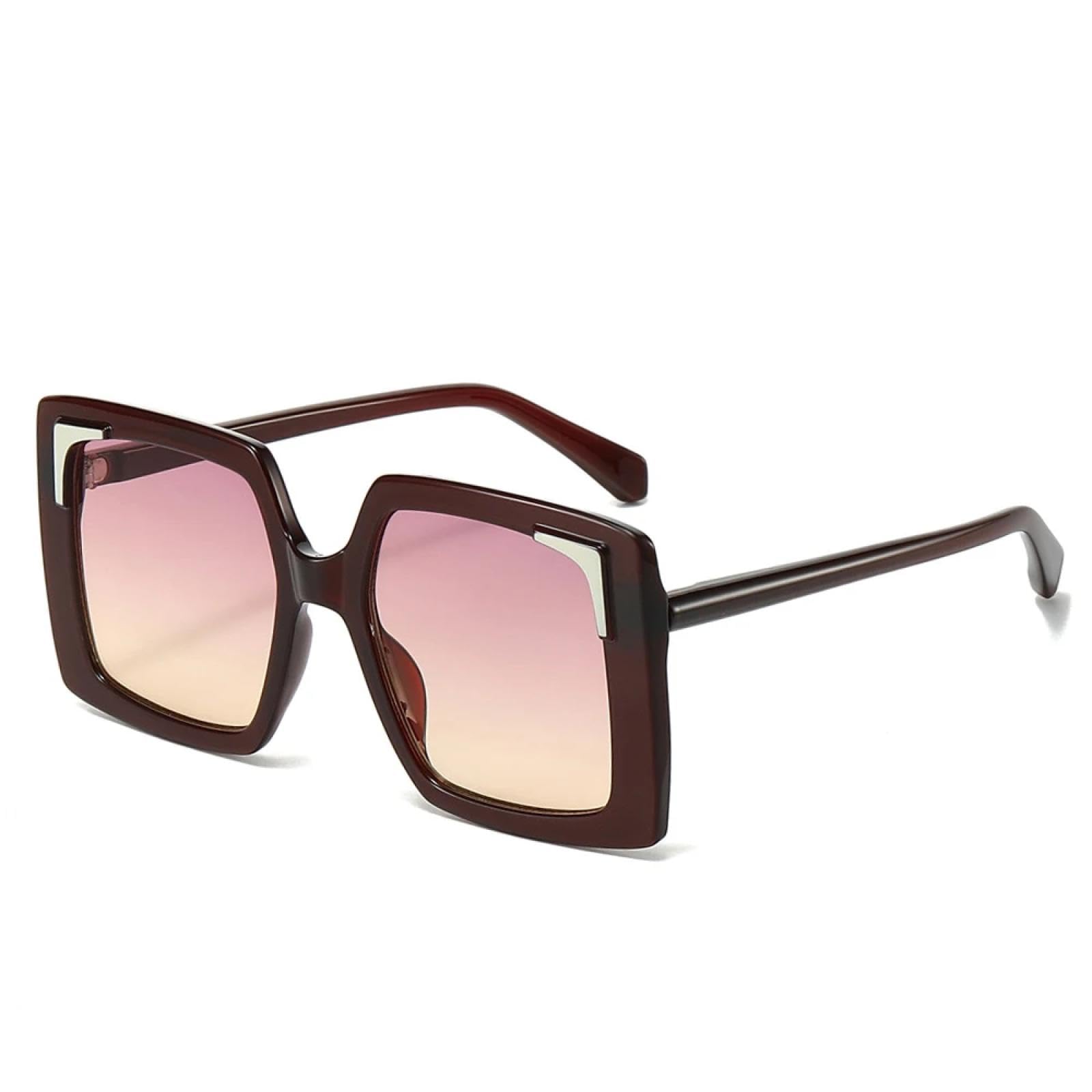 XYXZYX Oversized Sunglasses Women Big Frame Luxury Fashion Sun Glasses for Ladies Retro Trendy Cateye Eyewear Uv400(Brown Purple Yellow)