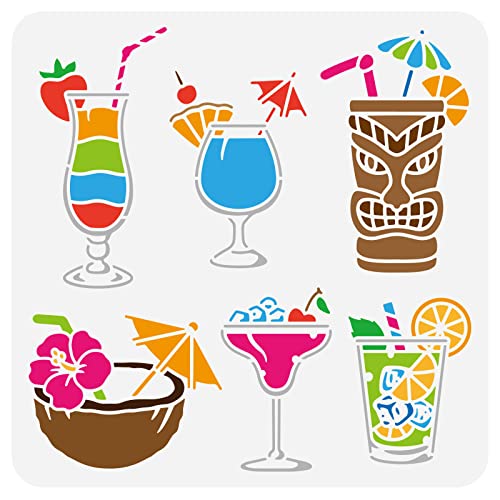 FINGERINSPIRE Tropical Drink Painting Stencil 30x30cm Reusable Summer Ice Drink Drawing Template DIY Art Summer Theme Stencil for Painting on Wall Wood