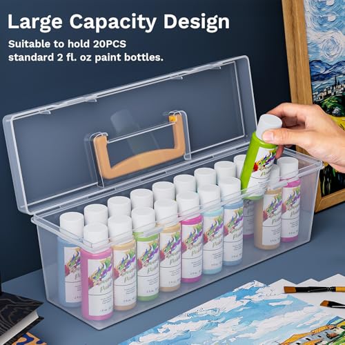 Image of Udefineit 2 Sizes Acrylic Paint Storage Boxes with Yellow Handle, Thickened Craft Organizers for 20 Bottles of 2 fl. oz Apple Barrel Acrylic Paint Storage, Empty Painting Tool Containers