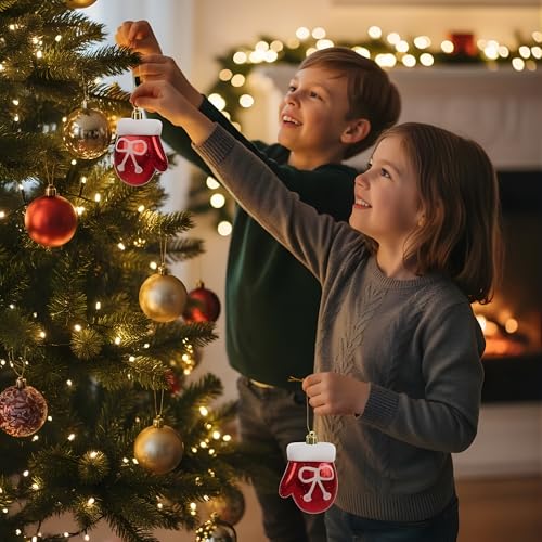 Image of Crackles Santa Hand Christmas Hanging Ornaments (Set of 4) | Red Decorative Mittens for Christmas Tree & Home Decor | Festive Gift & Party Decoration