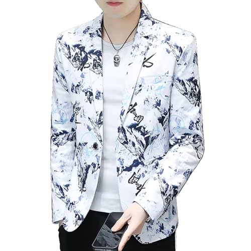Veste de costume pour homme bleu blanc décontractée tendance coréenne