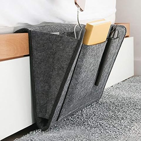 Amokee Betttasche, Sofa Organizer Anti-Rutsch Aufbewahrungstasche Dicke Filz Nachttisch Tasche Sofa Hängeaufbewahrung Bett Organizer für Handy, iPad, Brille, Buch, Fernbedienung (Dunkelgrau) Cover