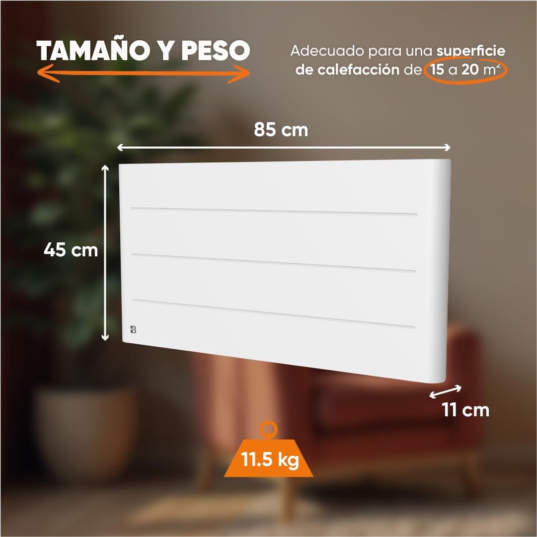BESTHERM - Radiador eléctrico fijo de inercia seco cerámico 1000 W Bestherm TANIN horizontal blanco