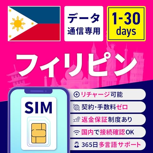 SIMカード フィリピン フィリピンSIM フィリピン用SIMカード 5日間 無制限/日 安心サポート リチャージ可能 返金保証 テザリング 高速データ通信 海外用SIM プリペイドSIM SIMフリー 海外出張 海外旅行 ワーホリ 短期留学