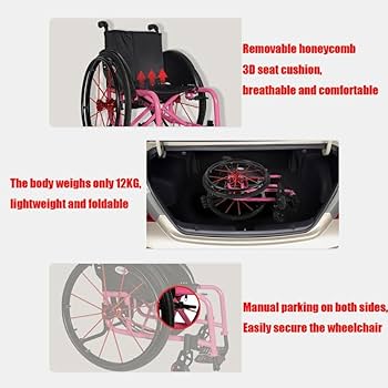 Amazon | ピンクの車椅子、女の子と女性のための軽量折りたたみ式旅行
