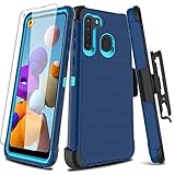 Leptech for Galaxy A21 Case with Soft TPU Screen Protector, [Holster Series] Full Body Heavy Duty Ar