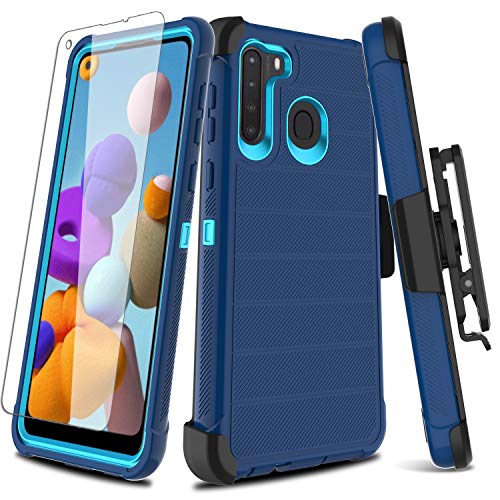 Leptech For Galaxy A21 Case With Soft Tpu Screen Protector, [Holster Series] Full Body Heavy Duty Armor Protective Phone Cover With Kickstand Belt Clip Case For Samsung Galaxy A21 (Navy) #TOP5