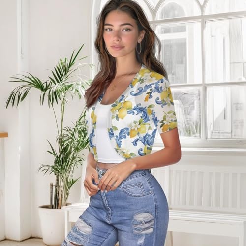 Image of Womens Short Sleeve Bolero Shrug Open Front Knit Cropped Cardigan Shoulder Cover for Dress Cute Casual Knit Cover Up
