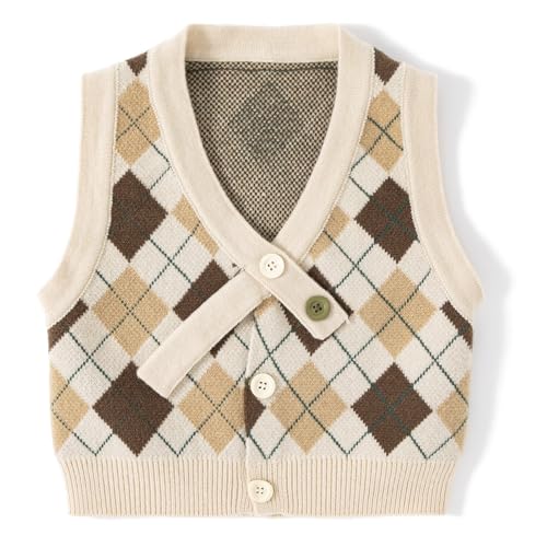 Kids Argyle Sweater Vest Classic Sleeveless with Buttoned Strap Design Warm Toddler Cardigan for Winter