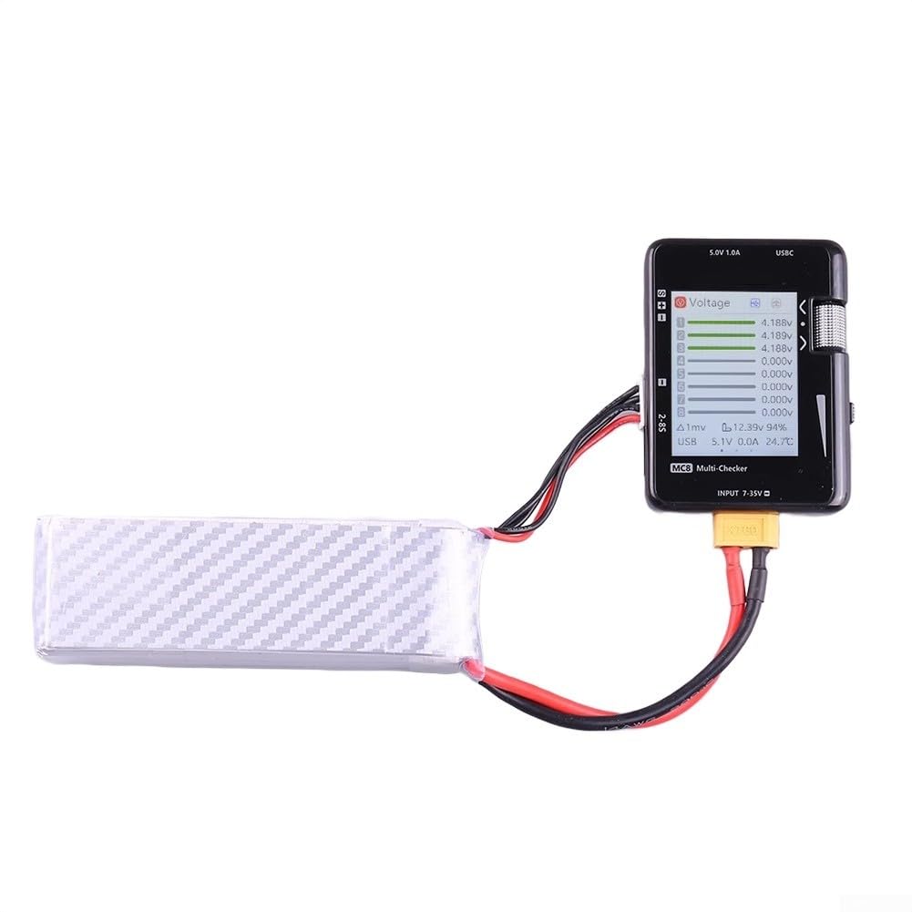 Detector de batería multifunción MC8 con pantalla de visión completa para células LiPo LiHV LiFePo Comprobación de equilibrio 7-35V Análisis de señal de entrada USB-C 20W Carga