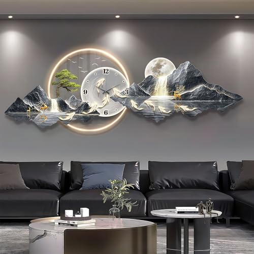 LUVEQLSIT Grande orologio da parete silenzioso orologio decorativo senza ticchettio con luce con scala numerica design acrilico per camera da letto e soggiorno(Gray,120cm/47.2)