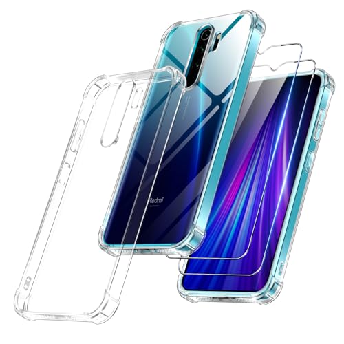 Vauki für Xiaomi Redmi Note 8 Pro Hülle mit 2 Stück Panzer Schutz Glas, Klar TPU Handyhülle mit Stoßfest Schutzecken, [Militärischer Schutz] Nie Vergilbung Transparent Schutzhülle, Durchsichtige Hülle