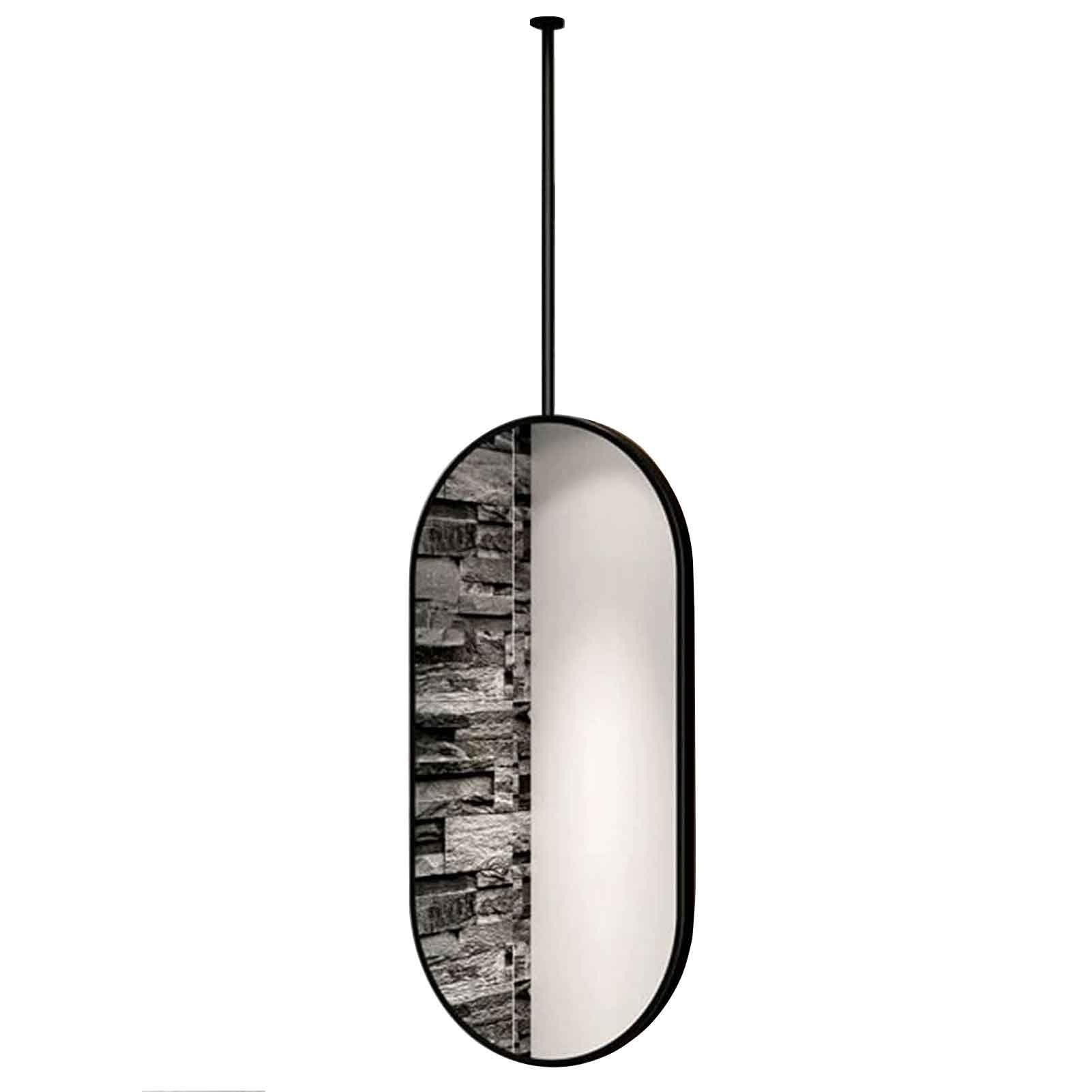 FGXHHS Oval Modern Hanging Rod Mirror w/Black Metal Frame and Ceiling Home Hotel Floating Bathroom Vanity Makeup Mirrors(50cmx100cm)