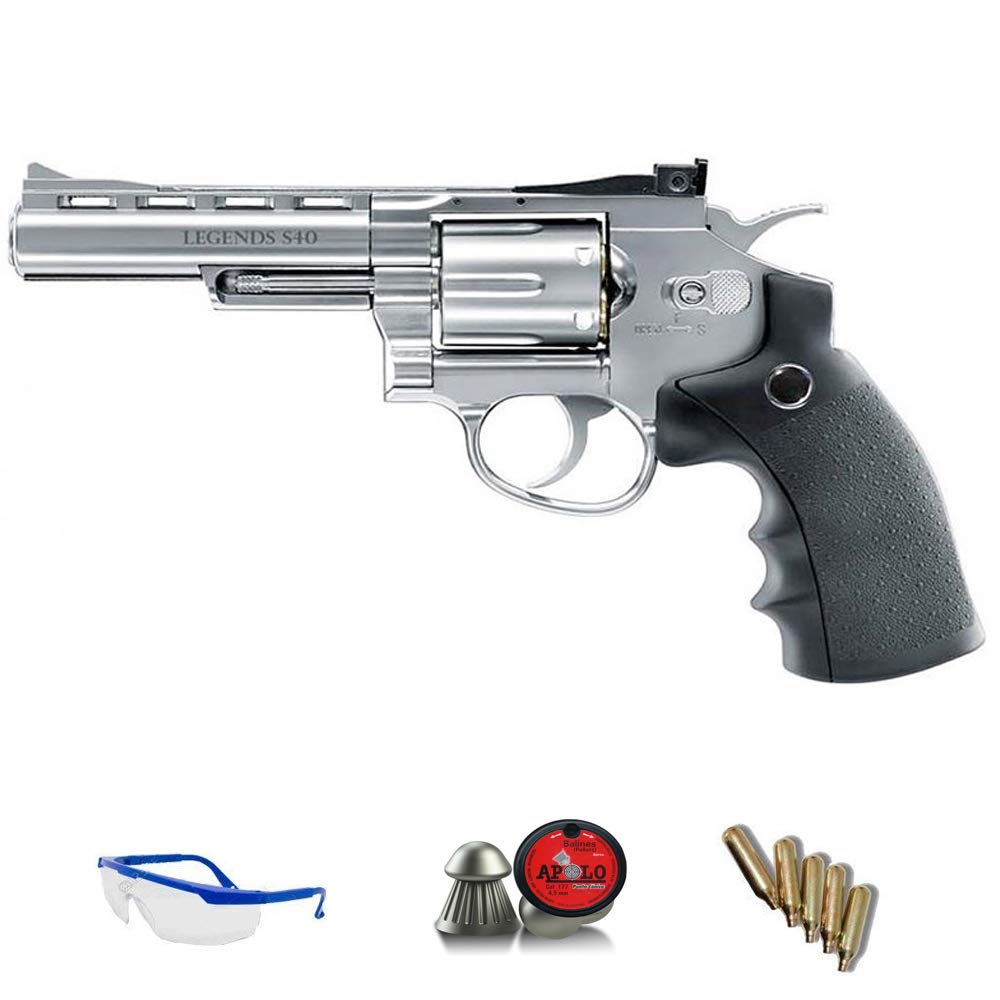 Revólver de Aire Modelo Legends S40 (semiautomático) | Pack Pistola de Aire comprimido (CO2) Y balines (perdigones) Cal. 4.5mm. Material: Metal <3,5 Julios
