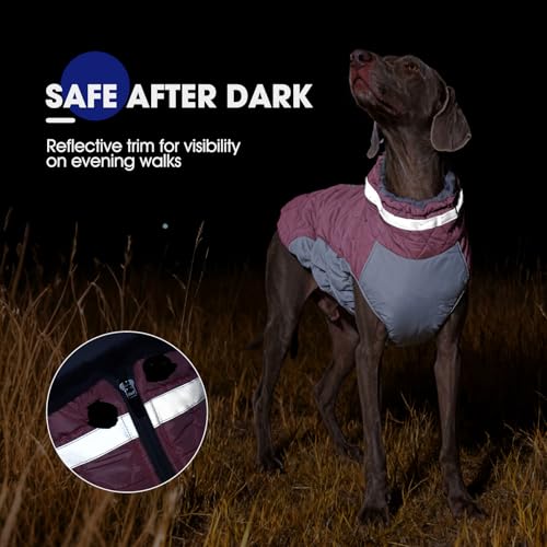 Image of FUAMEY Dog Cold Weather Coats Reflective Dog Warm Jacket with Harness | Fleece Winter Coat for Large Dogs Snow Puffer Vests with Zipper Reflective Turtleneck Jackets for Winter Pink XL