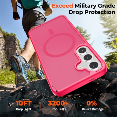 Image of SUPFINE Magnetic for Samsung Galaxy S24 Plus Case / S25 Plus Case with Screen Protector, (Built-in Magnets) (Military Grade Drop Protection) Slim Translucent Shockproof Phone Case,Hot Pink