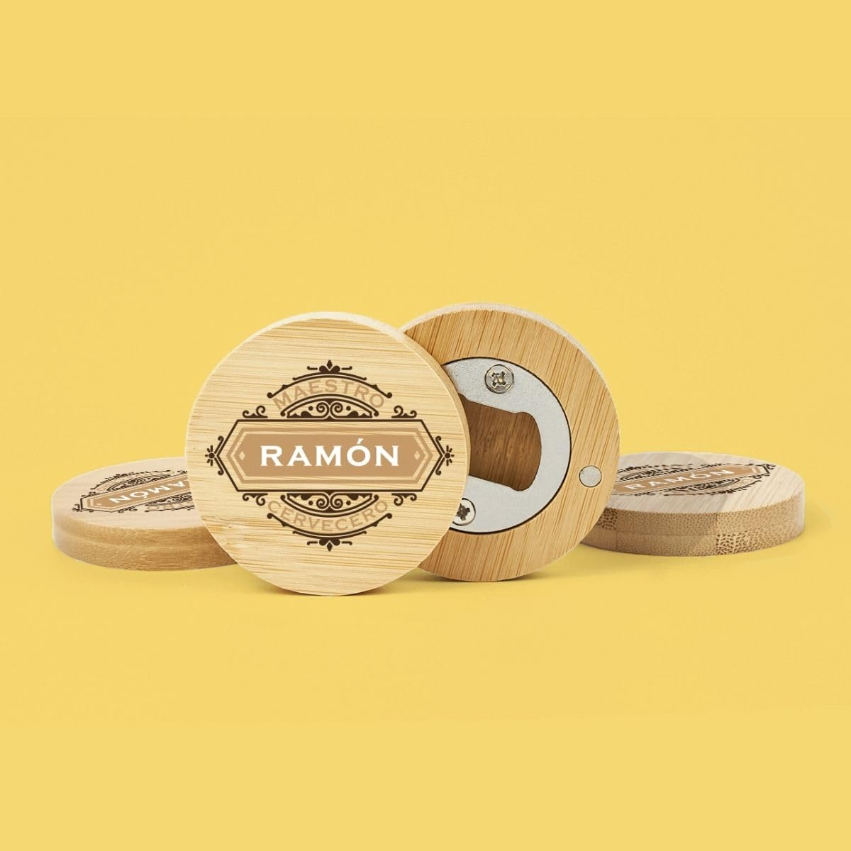 Abrebotellas Personalizado de Madera con Nombre Regalo Original Día del Padre Maestro Cervecero