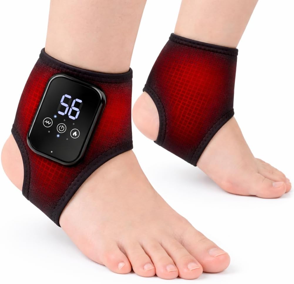2 PCS Cordless Ankle Massager for Pain Relief, Foot Renew Massager for Neuropathy, Ankle Heating Pad with Massage, Foot Ankle Massage, Ankles Relief Heating Pad, 3 Heat Levels, 3 Massage Modes, Black